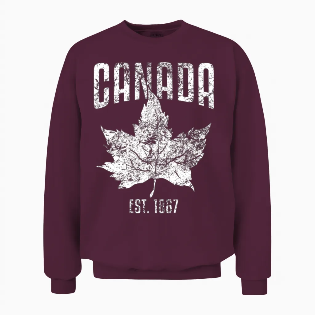I Love Canada Maple Leaf Est. 1867 Design Unisex Sweatshirt in Maroon
