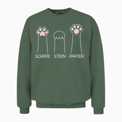 Scissors Stone Paper Game Cute Cat Paw Funny Cat T-Shirt, Black Unisex Sweatshirt - Military Green