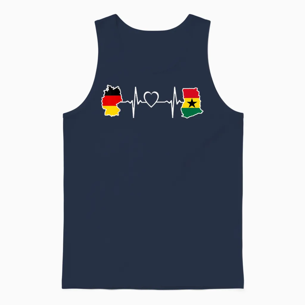 Ghana Germany Flag Ghanaian German Heartbeat T-Shirt, Black, S Unisex Tank Top in Navy