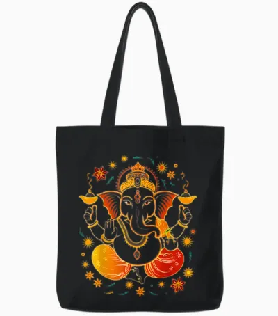 Hindu Ganesh Puja Elephant God India Meditation Yoga Murti T-Shirt, Black, S Tote Bags - Black