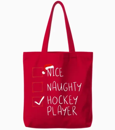 Nice Naughty Hockey Player List Christmas Santa Claus Tote Bags - Red