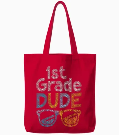 1st Grade Dude Back to School First Grade Student Tote Bags - Red
