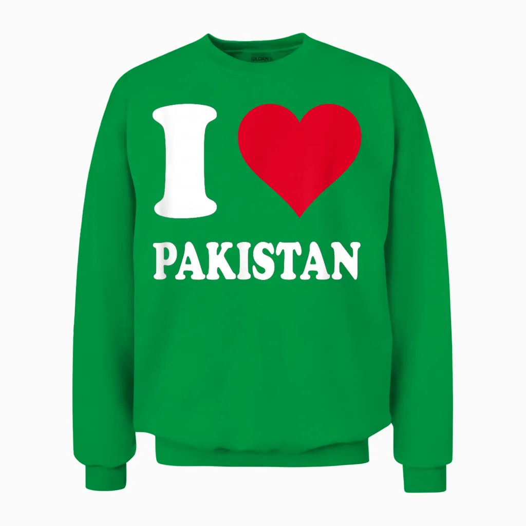 Cœur Rouge J'aime Le Pakistan Unisex Sweatshirt in Irish Green
