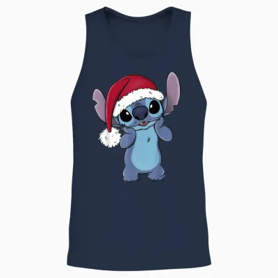 Disney Lilo & Stitch Christmas Santa Hat Stitch Portrait Short Sleeve T-Shirt Black Unisex Tank Top - Navy