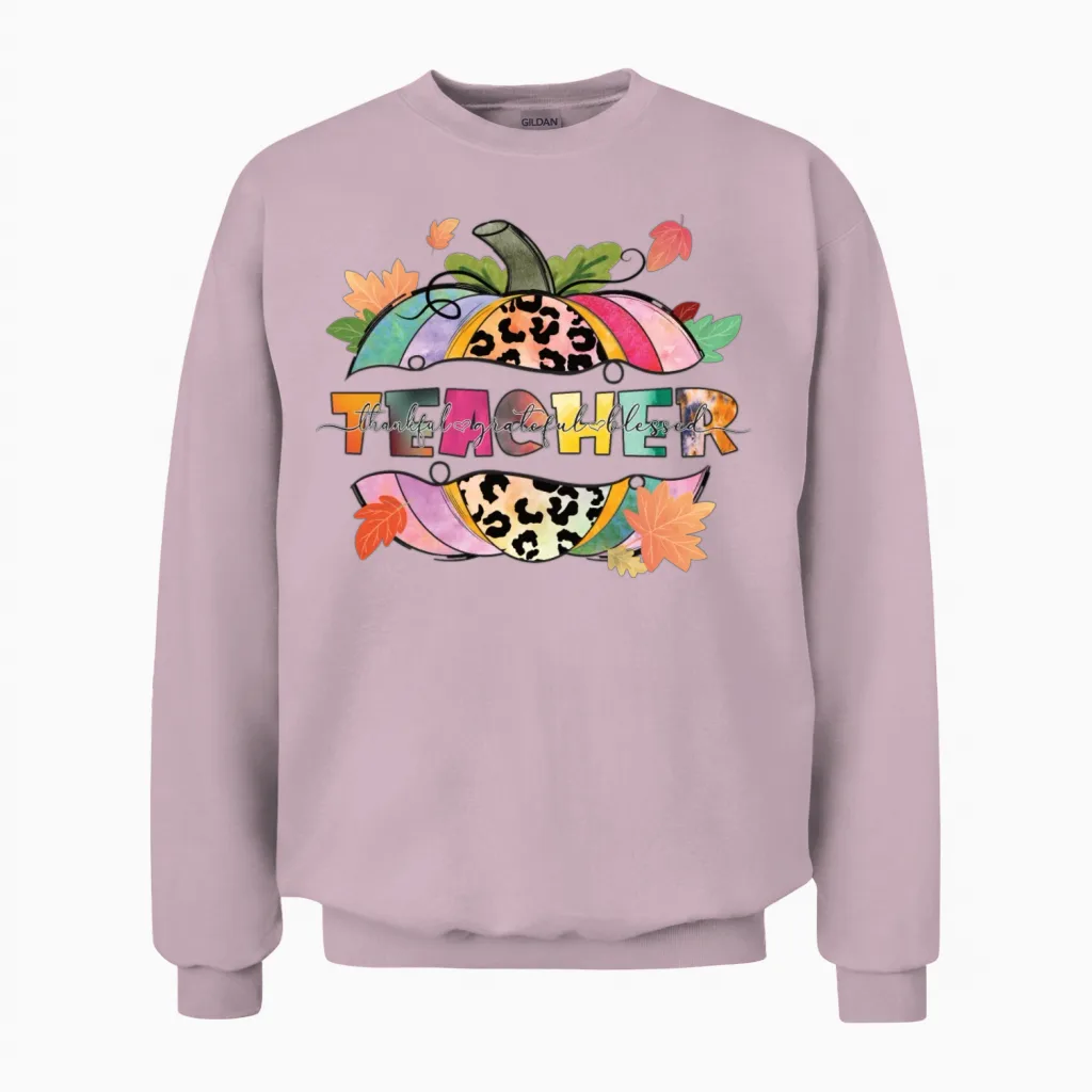Thanksgiving Teacher Gift, Blessed Teacher Unisex Sweatshirt in Light Pink