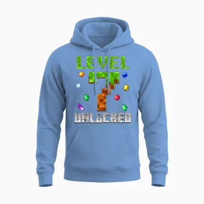 Birthday Boy Level 7 Unlocked 7th Birthday Game Pixel Unisex Hoodie - Carolina Blue