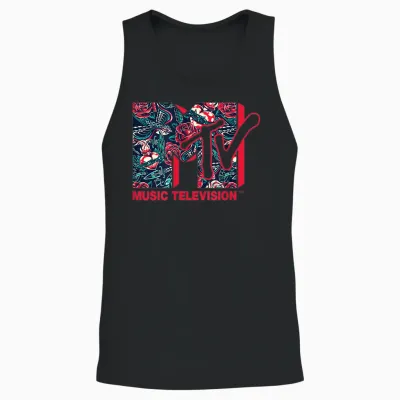 Mademark X Mtv - the Official Mtv Logo - Roses and Tattoo Style Unisex Tank Top - Black