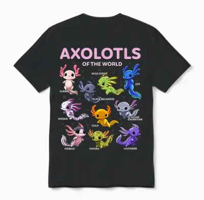 Axolotl Kawaii Shirt Axolotls of the World Axolotl Animals T-Shirt, Black, S Unisex T-Shirt - Black