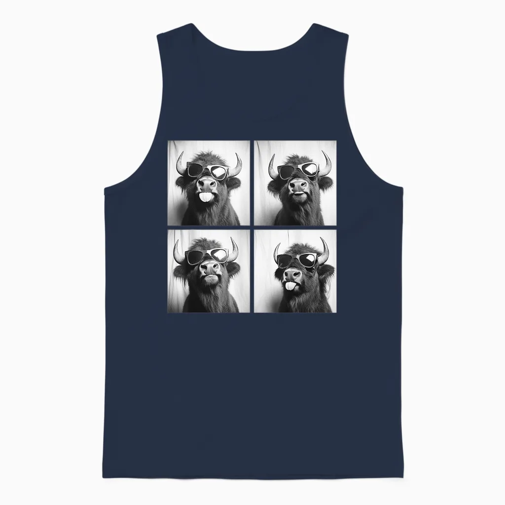 Funny Bison with Sunglasses Animal Pattern Humor Unisex Tank Top in Navy
