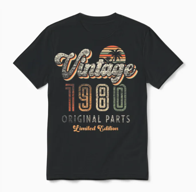 Vintage 1980 Limited Edition 45th Anniversary Palm Retro Unisex T-Shirt in Black