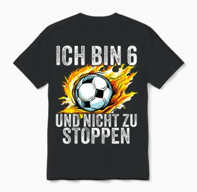 Kinder 6. Geburtstag Jungs 6 Jahre Junge Fußball Fußballer Sechs Unisex T-Shirt - Black