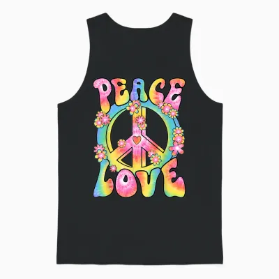 Peace Love Hippie Costume Women's Men's 60s 70s Outfit T-Shirt, Black, S Unisex Tank Top - Black