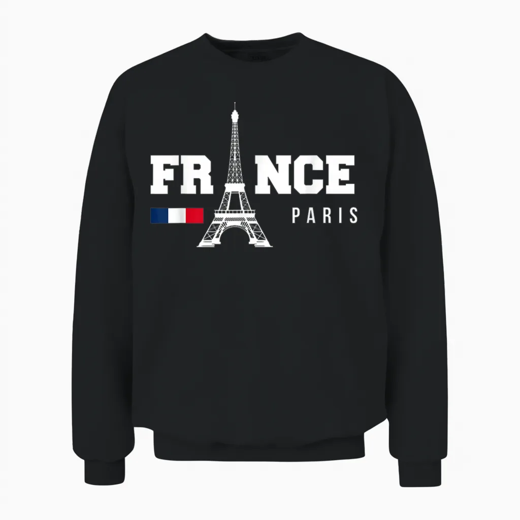 France Gift French Eiffel Tower Paris Monaco French T-Shirt, Black, S Unisex Sweatshirt in Black