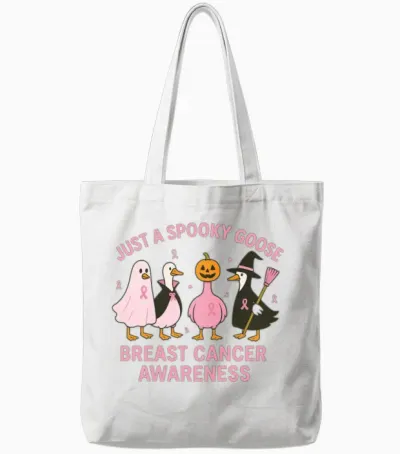 Spooky Goose Breast Cancer Awareness Design Tote Bags - White