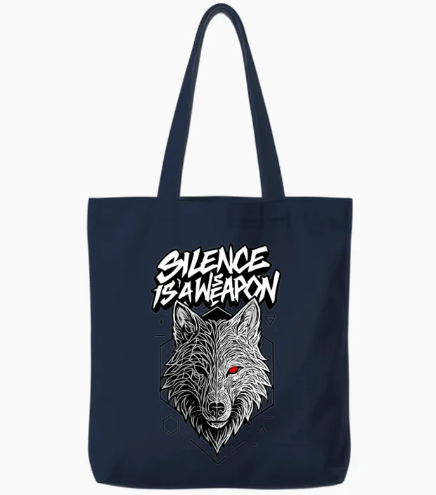 Silent Predator Wolf Illustration Tote Bags in Navy