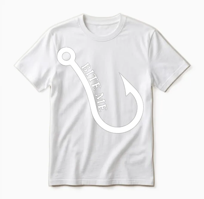 Bite Me Fish Hook for Fisher with a Fishing Hook Unisex T-Shirt in White