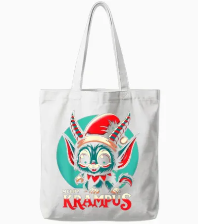 Cute Merry Krampus Christmas Holiday 30’s Retro Cartoon Tote Bags - White
