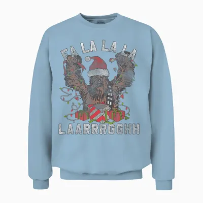 Star Wars Christmas Chewbacca Lights & Presents Fa La La Unisex Sweatshirt - Light Blue