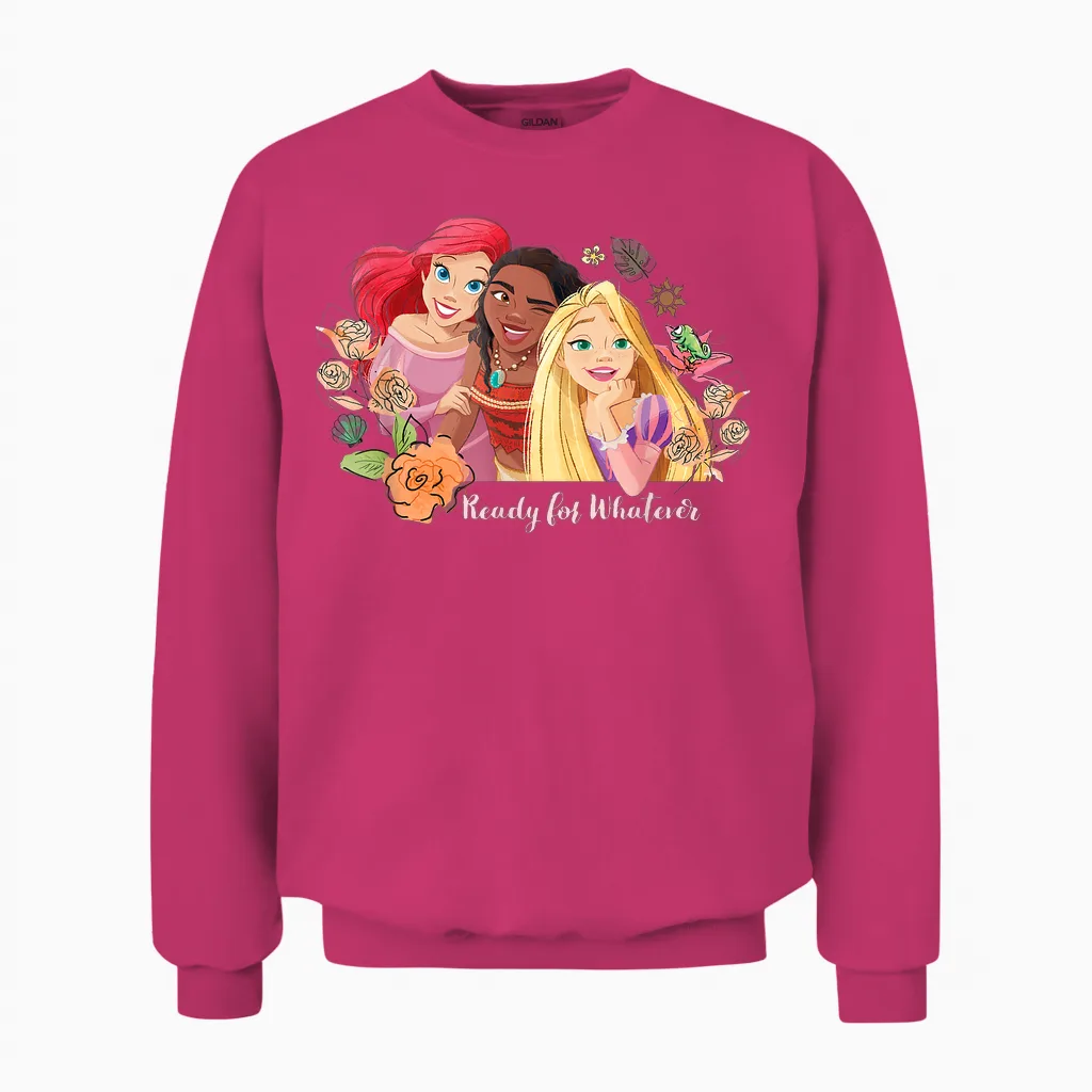 Disney Princess Ariel, Vaiana, Rapunzel Ready for Whatever T-Shirt, Gray Unisex Sweatshirt in Heliconia