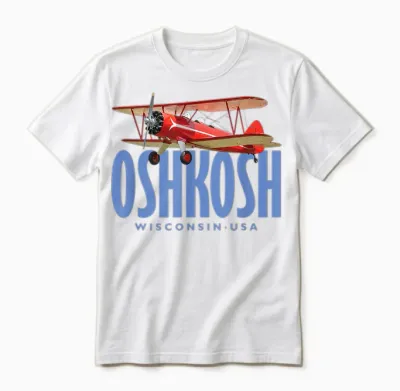 Oshkosh Wisconsin Biplane Vintage Design Unisex T-Shirt - White