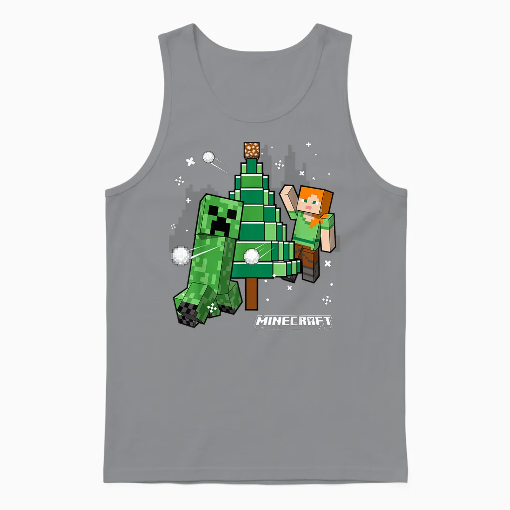 Minecraft Christmas Tree Snowball Fight with Alex Unisex Tank Top in Sport Grey