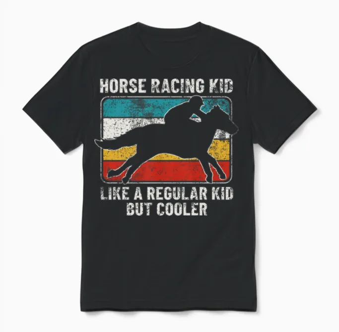Horse Racing Kid Horse Racing Unisex T-Shirt in Black