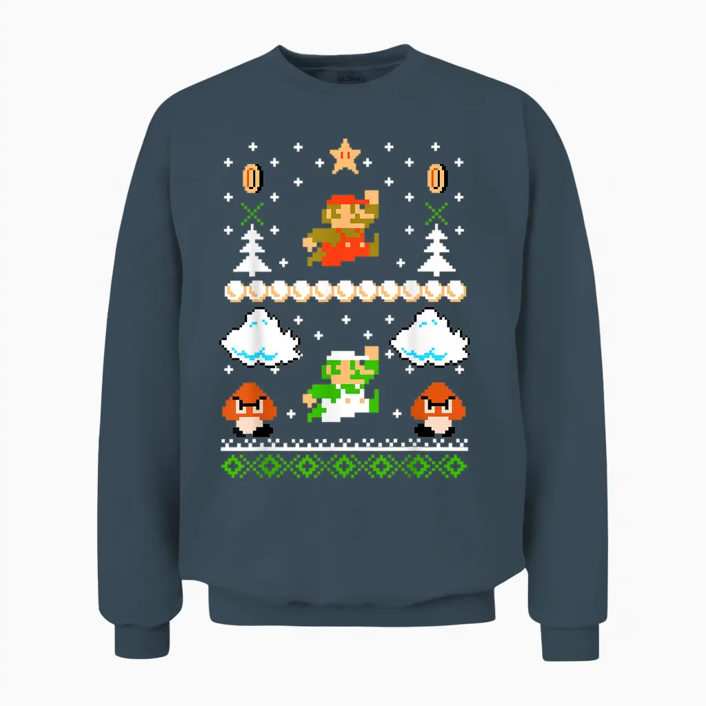 Super Mario Mario Goomba Ugly Christmas Unisex Sweatshirt in Dark Heather