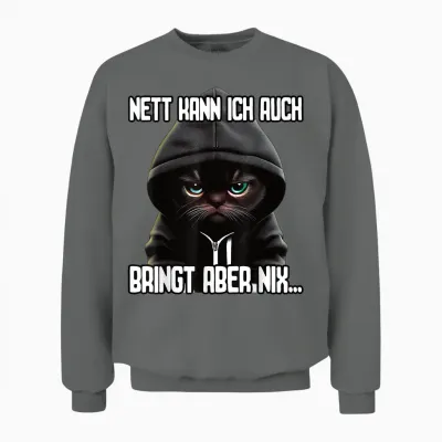 Short Sleeve T-Shirt with German Text "katz" [german Language] with German Text "ich Nett Kann, Black Unisex Sweatshirt - Graphite Heather