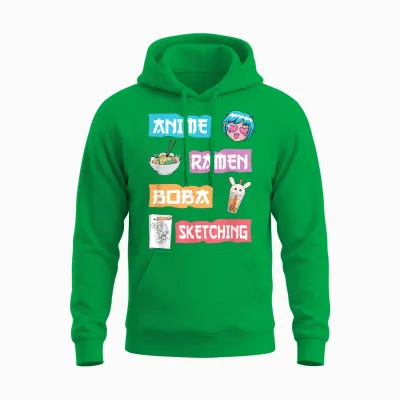 Anime Ramen Boba Sketching - Kawaii Anime Lover Merch Gift T-Shirt Small Unisex Hoodie - Irish Green
