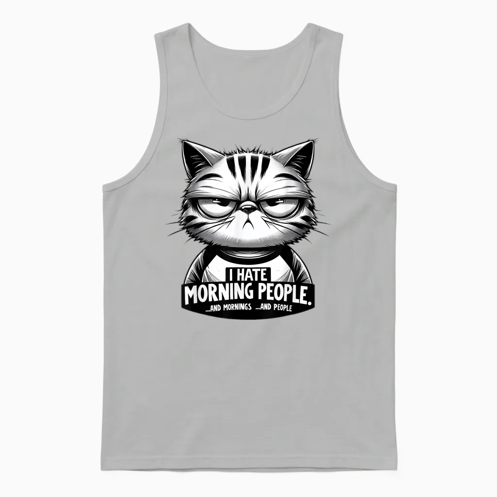 Katze - I Hate Morning People Morgenmuffel Funny Unisex Tank Top in Ash