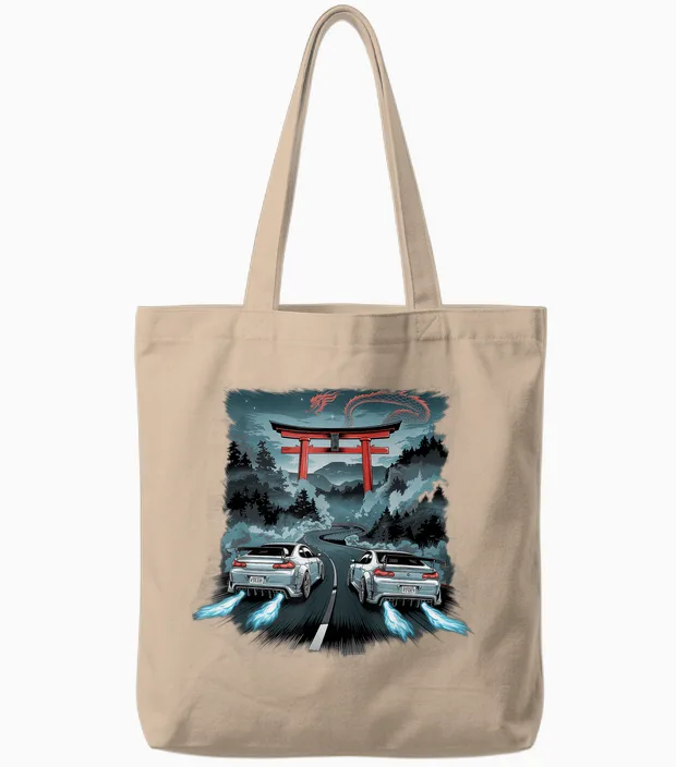 Japanese Car Tshirt Jdm Japan Street Racing Tote Bags in Natural