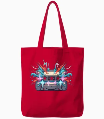 Retro Cassette Burst Tote Bags - Red