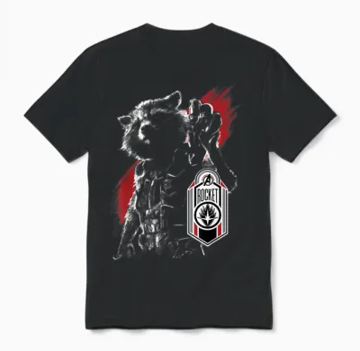 Marvel Avengers Endgame Rocket Portrait T-Shirt, Black Unisex T-Shirt - Black