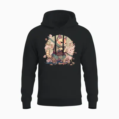 Samurai Cat Warrior Japanische Ninja Katze Kawaii Unisex Hoodie - Black