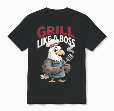 Grill Like a Boss Humour Maître Patriotique Chauve Unisex T-Shirt - Black