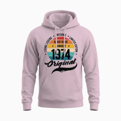 Retro 50 Years January 1974 Birthday Vintage Bday Unisex Hoodie - Light Pink