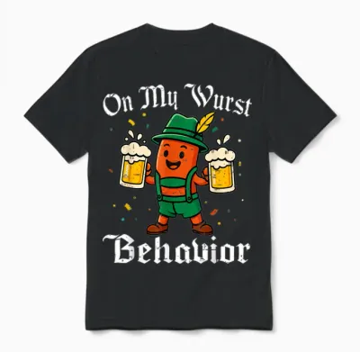 Oktoberfest on My Wurst Behavior Funny German Men Women Unisex T-Shirt - Black