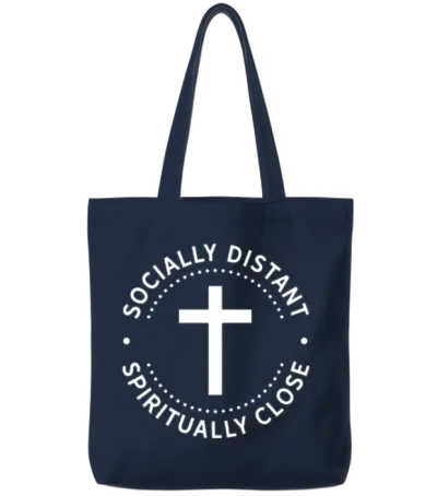 Social Distancing Spiritually Close Faith Tote Bags - Navy