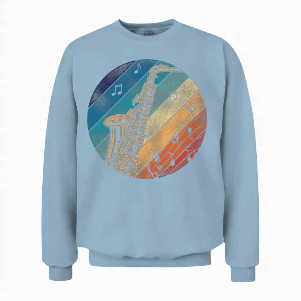 Saxophone Retro Vintage Unisex Sweatshirt in Light Blue