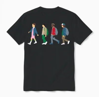 Stranger Things Eleven, Lucas, Mike & Dustin T-Shirt, Black Unisex T-Shirt - Black