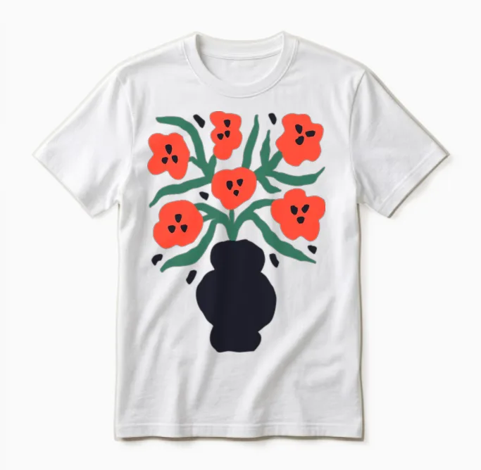 Vibrant Floral Vase Artwork & Botanical Gift Unisex T-Shirt in White