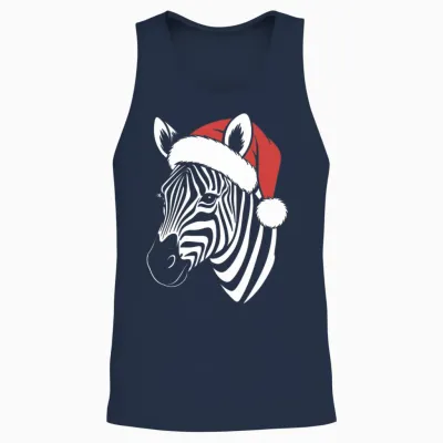 Christmas Zebra Face, Zebra Wearing Santa Unisex Tank Top - Navy