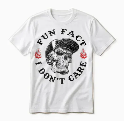 Fun Fact I Don't Care Funny Skeleton Sarcastic (on Back) Unisex T-Shirt - White