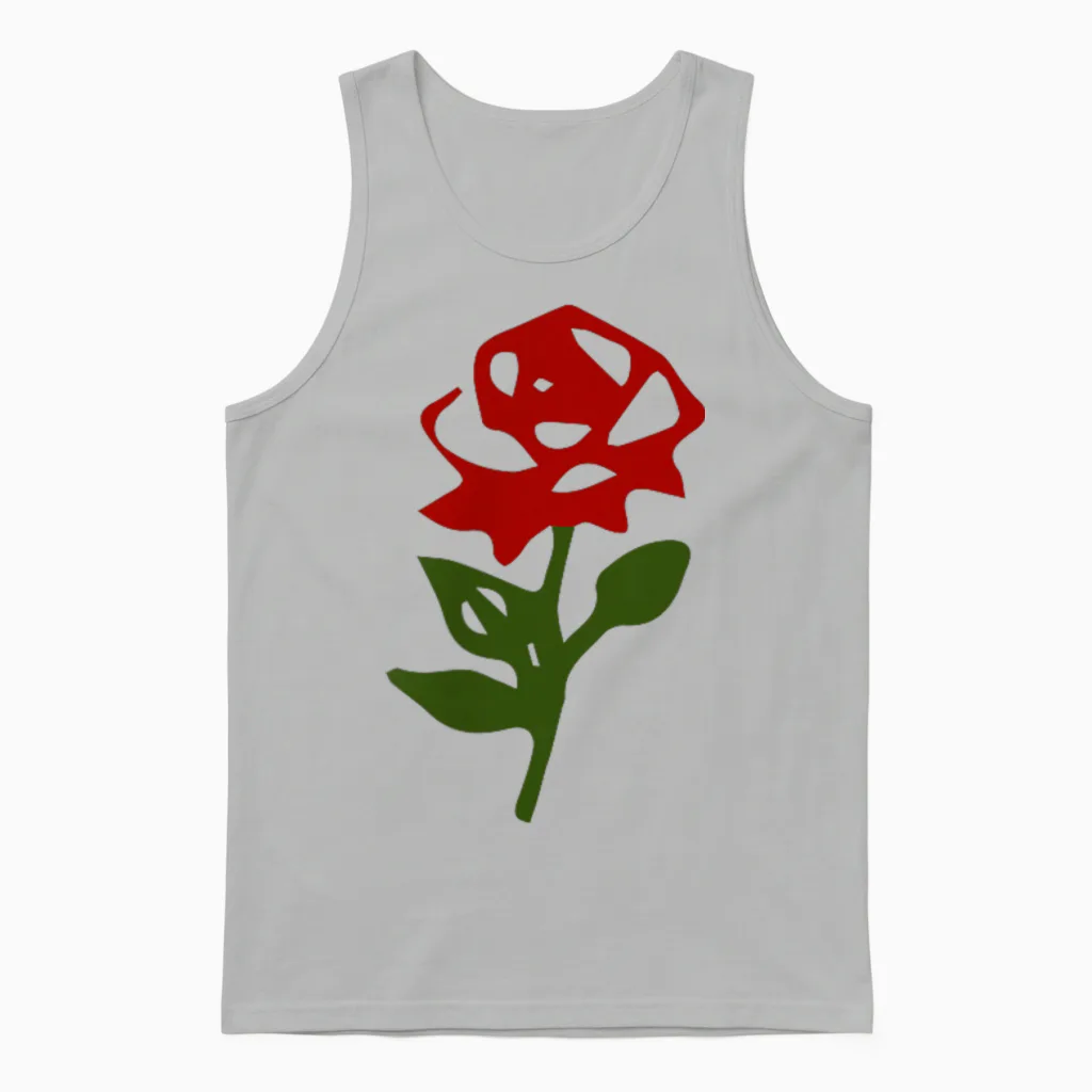 Minimalistische Kleine Rote Rose Mit Grünen Blättern Unisex Tank Top in Ash