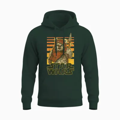 Star Wars Wicket, Retro-Ewok, Sonnenuntergang, Halbton Unisex Hoodie - Forest