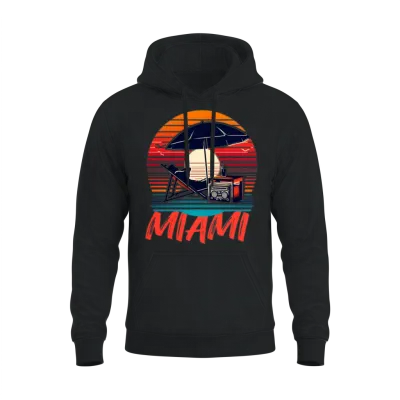 Miami Beach Retro Sunset Unisex Hoodie - Black