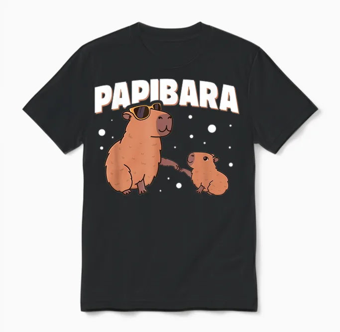 Papibara Capibara Papa Father Son Funny Father's Day Slogan Unisex T-Shirt in Black
