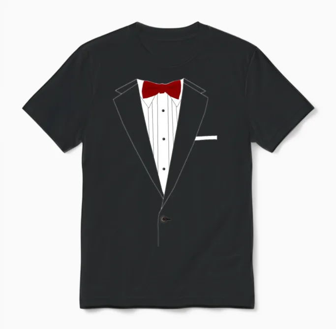 Tuxedo Red Bowtie Unisex T-Shirt in Black