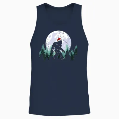 Christmas Bigfoot Sasquatch Tree Lights Funny Xmas Men Boys Unisex Tank Top - Navy