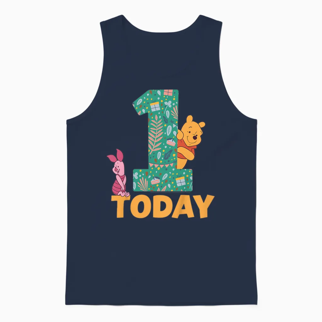 Disney Winnie the Pooh & Piglet Birthday 1 Year Old Today Unisex Tank Top in Navy